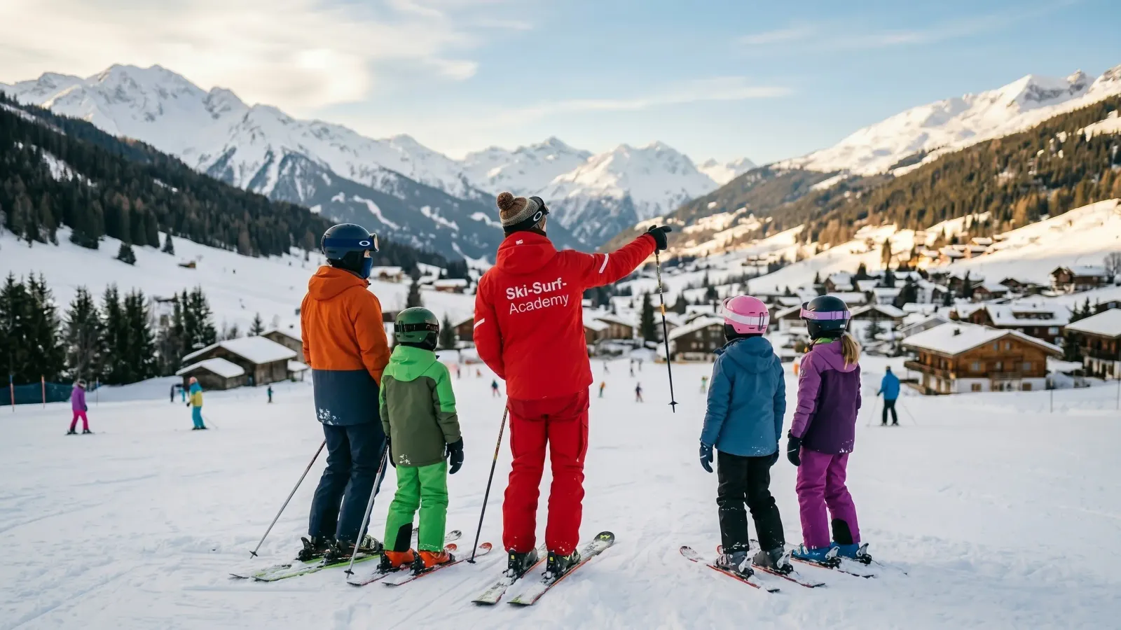 Ski & Surf Adventure — Trainer zeigt Kindern die Piste